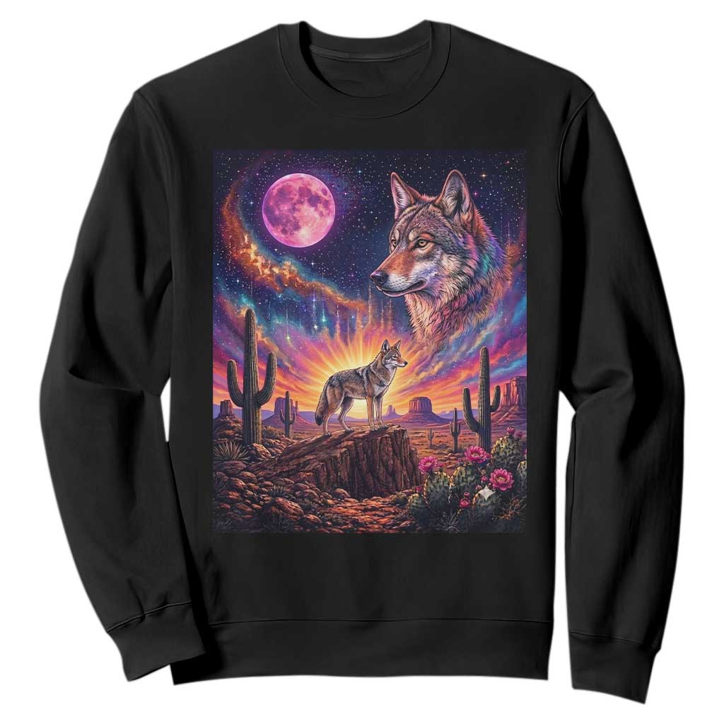 Arizona Coyote Vintage Desert Moon Retro Cactus Sweatshirt Southwest Wildlife Western Adventure Graphic TS14 Black Print Your Wear
