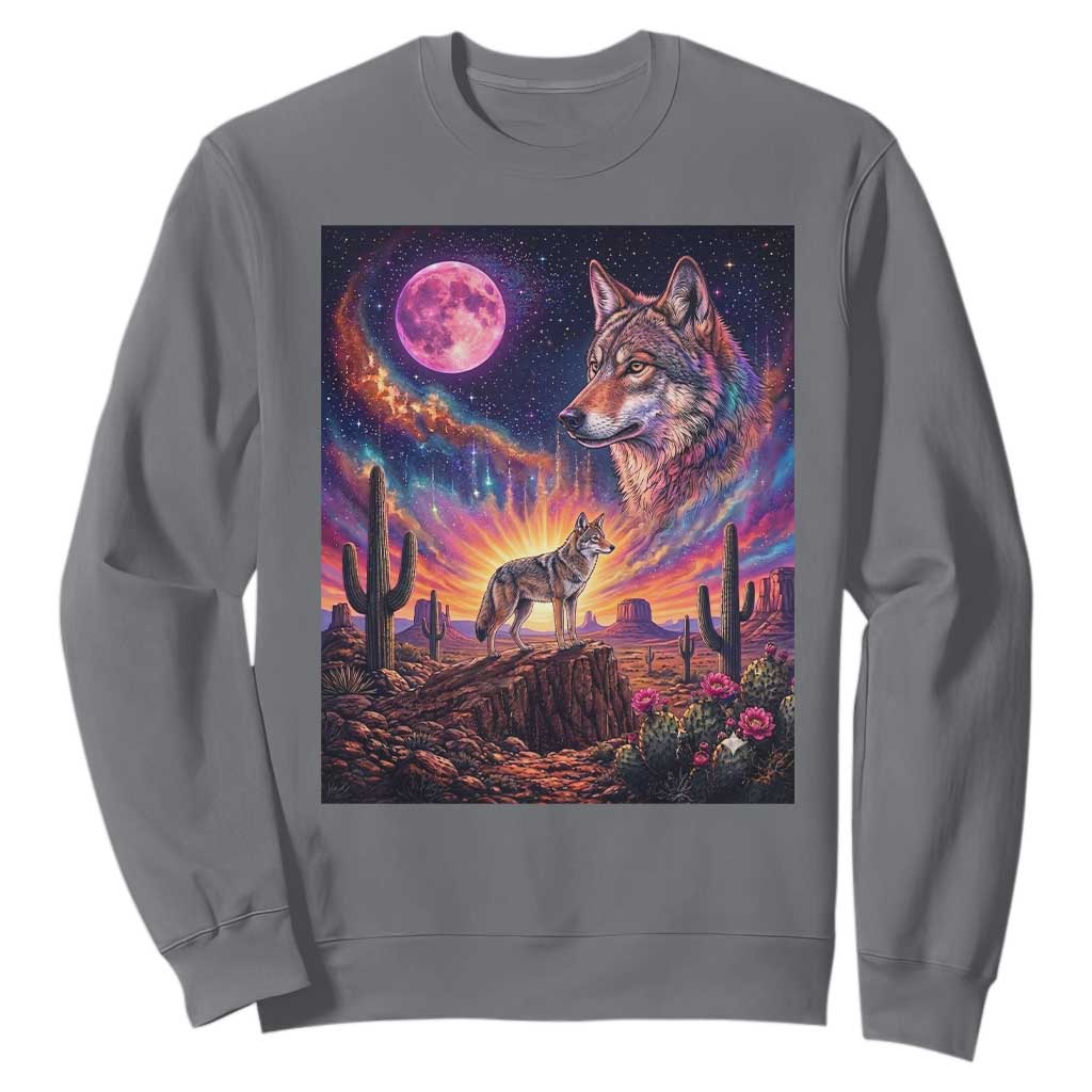 Arizona Coyote Vintage Desert Moon Retro Cactus Sweatshirt Southwest Wildlife Western Adventure Graphic