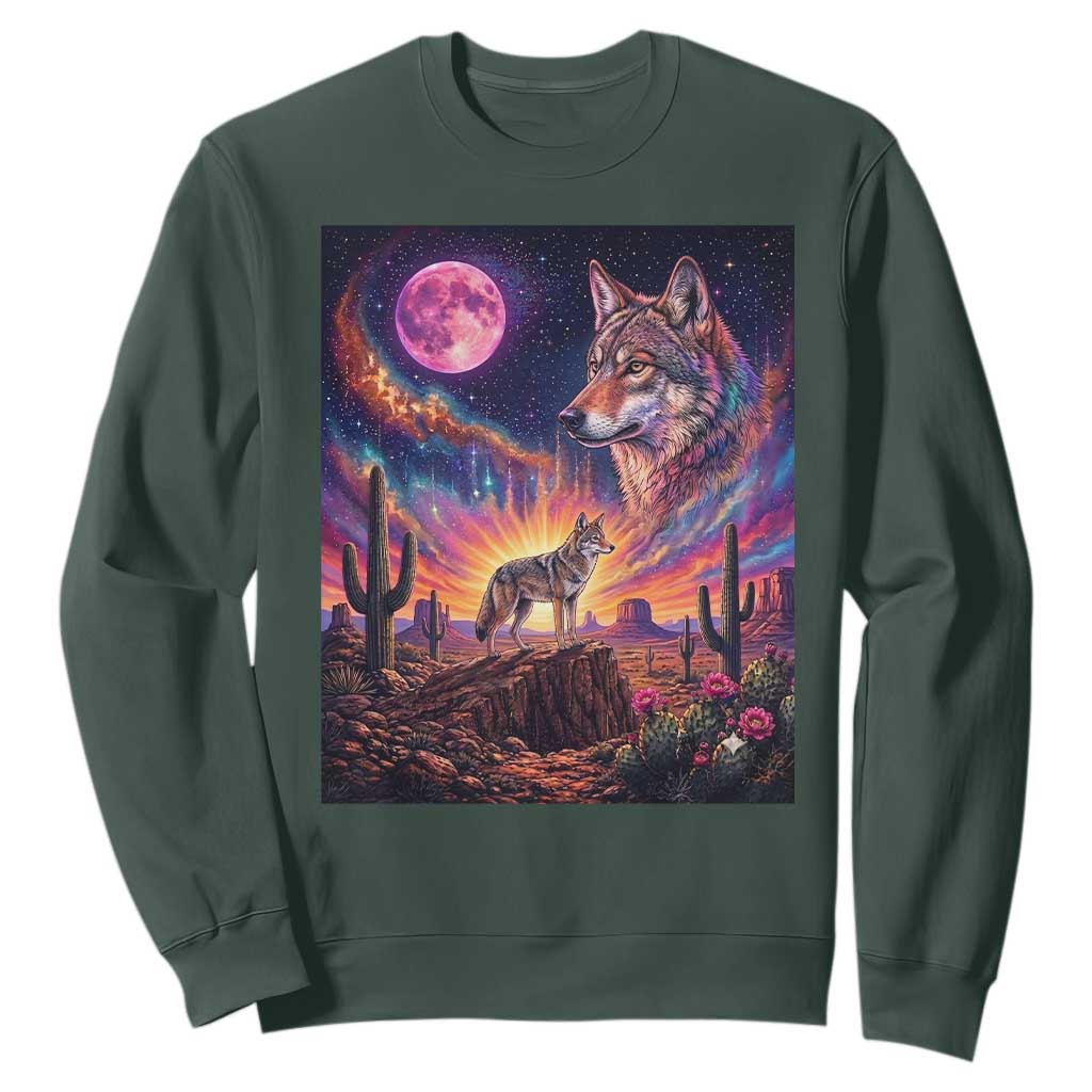 Arizona Coyote Vintage Desert Moon Retro Cactus Sweatshirt Southwest Wildlife Western Adventure Graphic