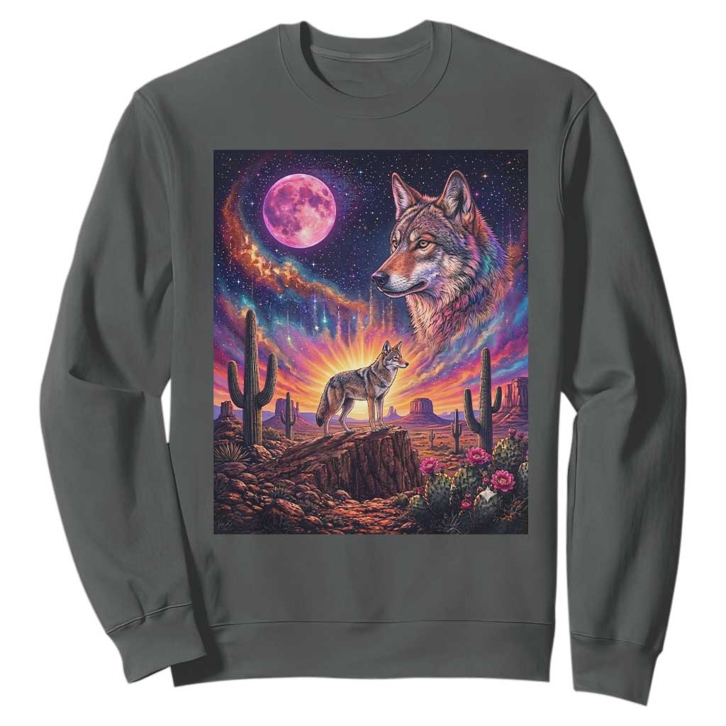 Arizona Coyote Vintage Desert Moon Retro Cactus Sweatshirt Southwest Wildlife Western Adventure Graphic