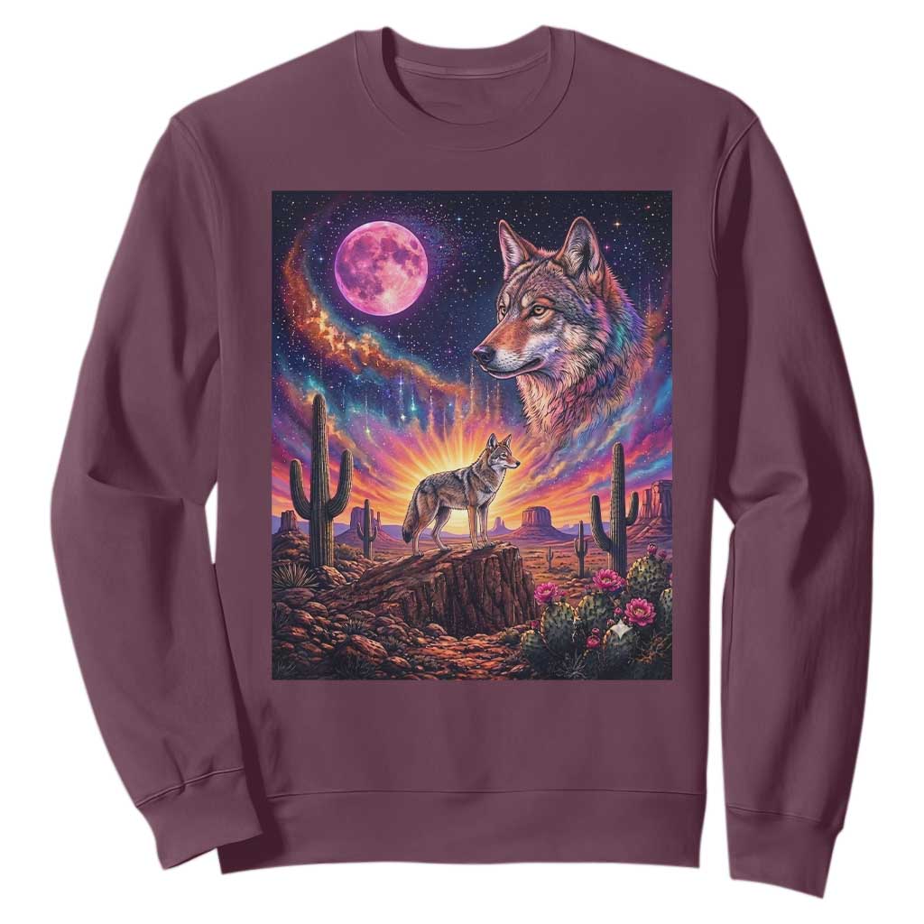 Arizona Coyote Vintage Desert Moon Retro Cactus Sweatshirt Southwest Wildlife Western Adventure Graphic