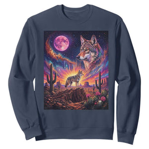 Arizona Coyote Vintage Desert Moon Retro Cactus Sweatshirt Southwest Wildlife Western Adventure Graphic