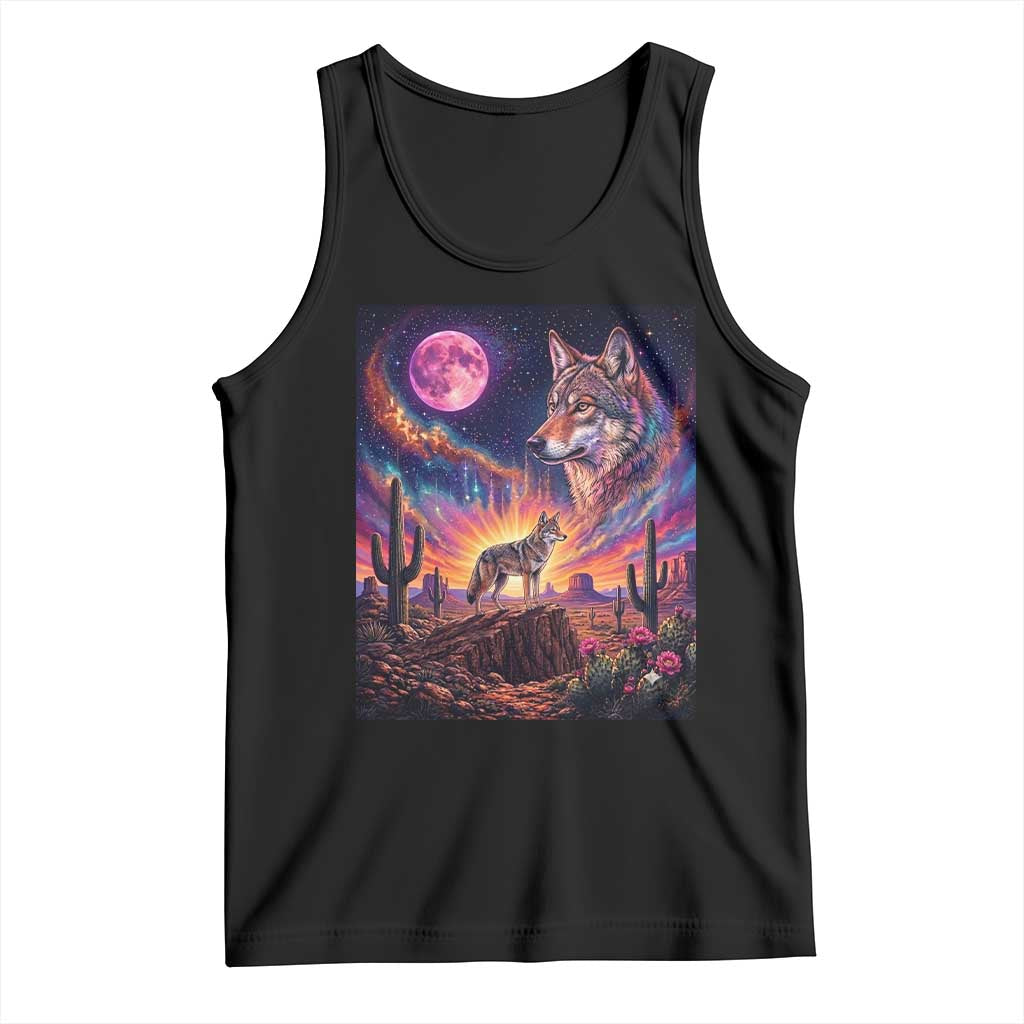 Arizona Coyote Vintage Desert Moon Retro Cactus Tank Top Southwest Wildlife Western Adventure Graphic TS14 Black Print Your Wear