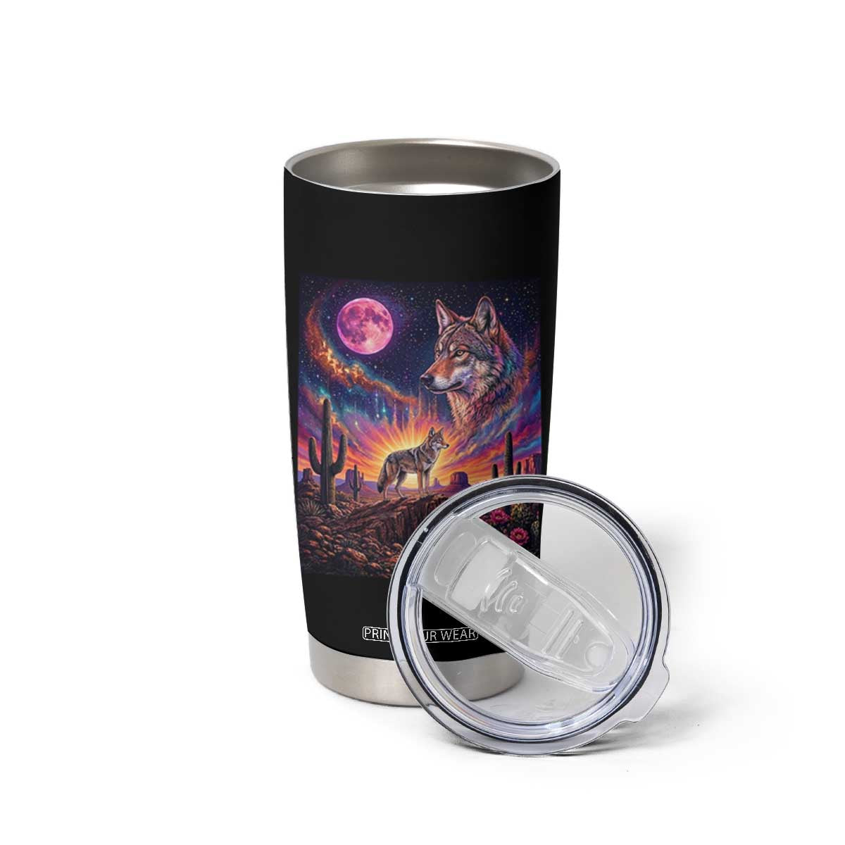 Arizona Coyote Vintage Desert Moon Retro Cactus Tumbler Cup Southwest Wildlife Western Adventure Graphic