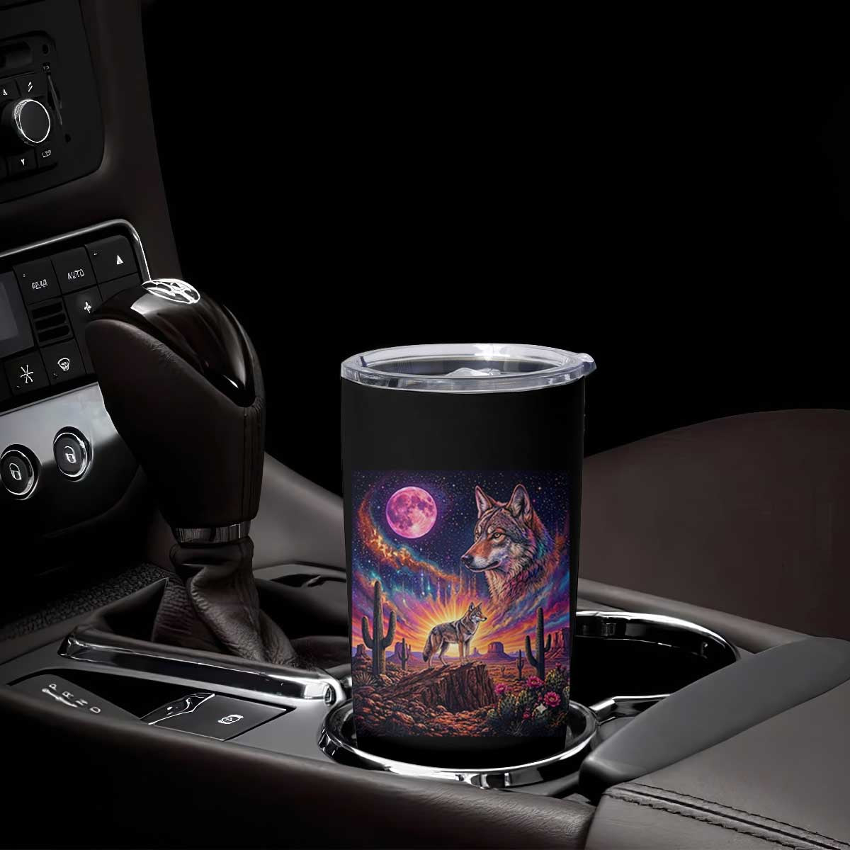 Arizona Coyote Vintage Desert Moon Retro Cactus Tumbler Cup Southwest Wildlife Western Adventure Graphic