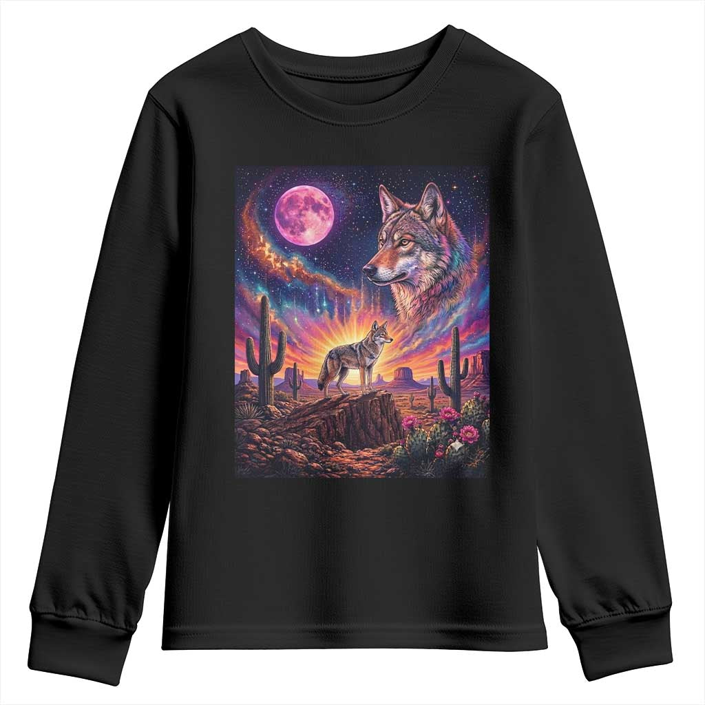 Arizona Coyote Vintage Desert Moon Retro Cactus Youth Sweatshirt Southwest Wildlife Western Adventure Graphic TS14 Black Print Your Wear