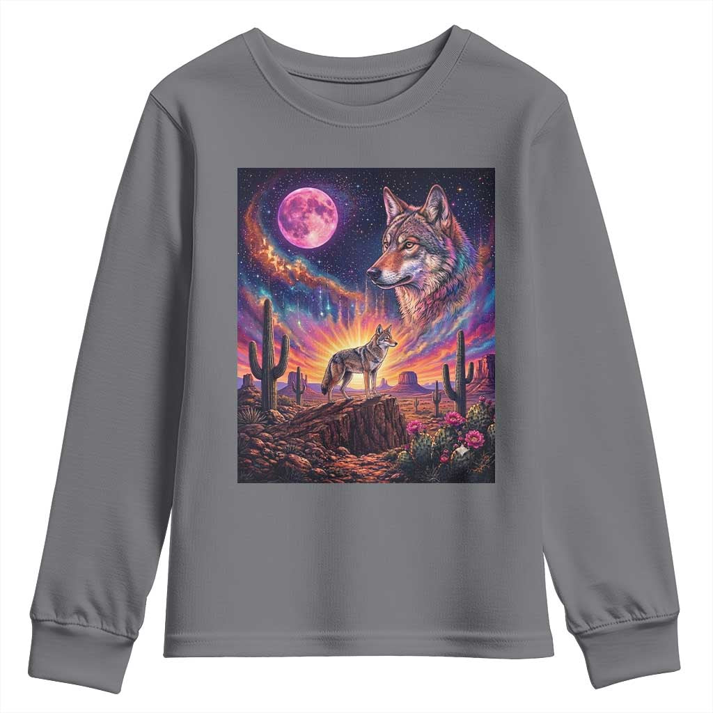 Arizona Coyote Vintage Desert Moon Retro Cactus Youth Sweatshirt Southwest Wildlife Western Adventure Graphic