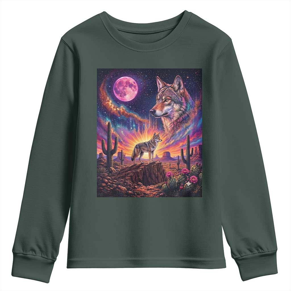 Arizona Coyote Vintage Desert Moon Retro Cactus Youth Sweatshirt Southwest Wildlife Western Adventure Graphic