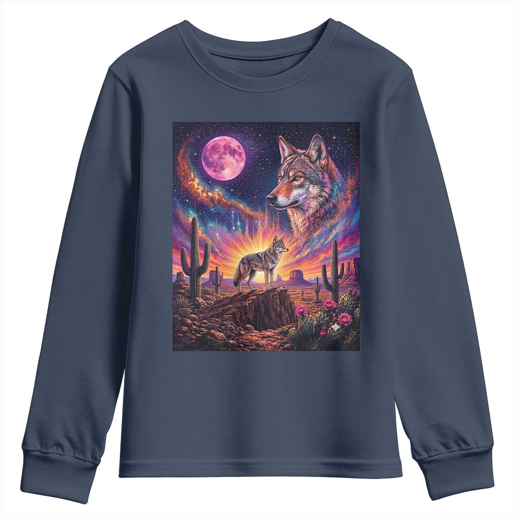 Arizona Coyote Vintage Desert Moon Retro Cactus Youth Sweatshirt Southwest Wildlife Western Adventure Graphic
