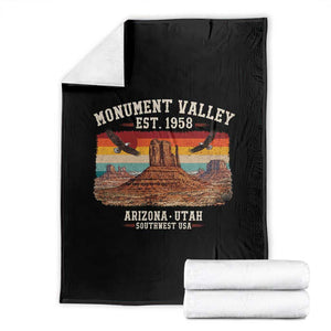 Retro Monument Valley Arizona Utah Sunset Established 1958 Throw Blanket Southwest Desert Eagle Road Trip Nature Souvenir