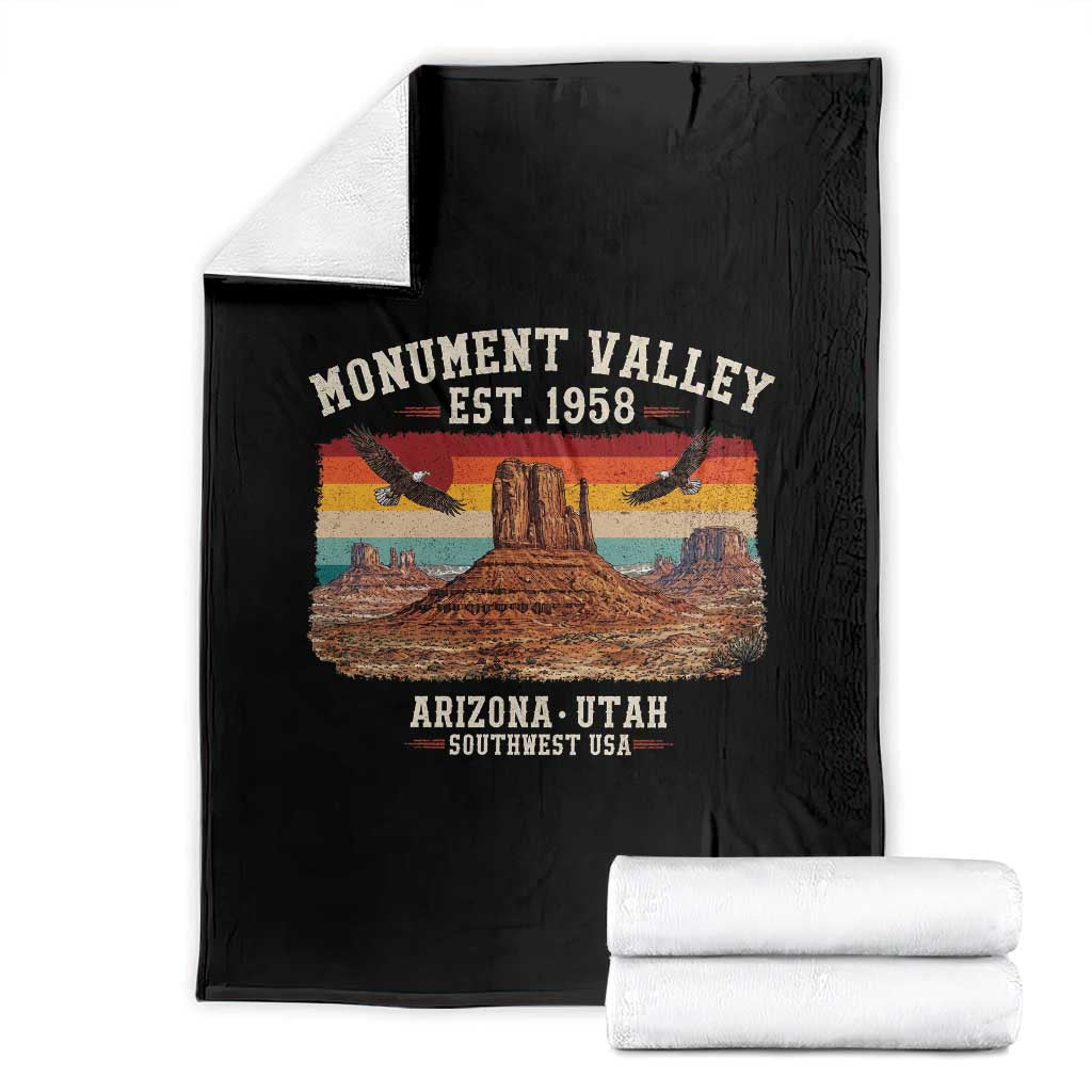 Retro Monument Valley Arizona Utah Sunset Established 1958 Throw Blanket Southwest Desert Eagle Road Trip Nature Souvenir TS14 Black Print Your Wear
