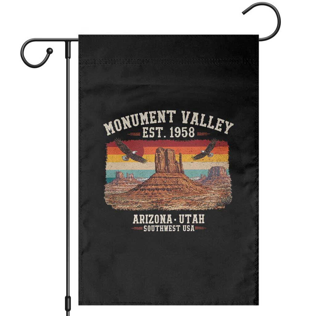 Retro Monument Valley Arizona Utah Sunset Established 1958 Garden Flag Southwest Desert Eagle Road Trip Nature Souvenir TS14 Black Print Your Wear