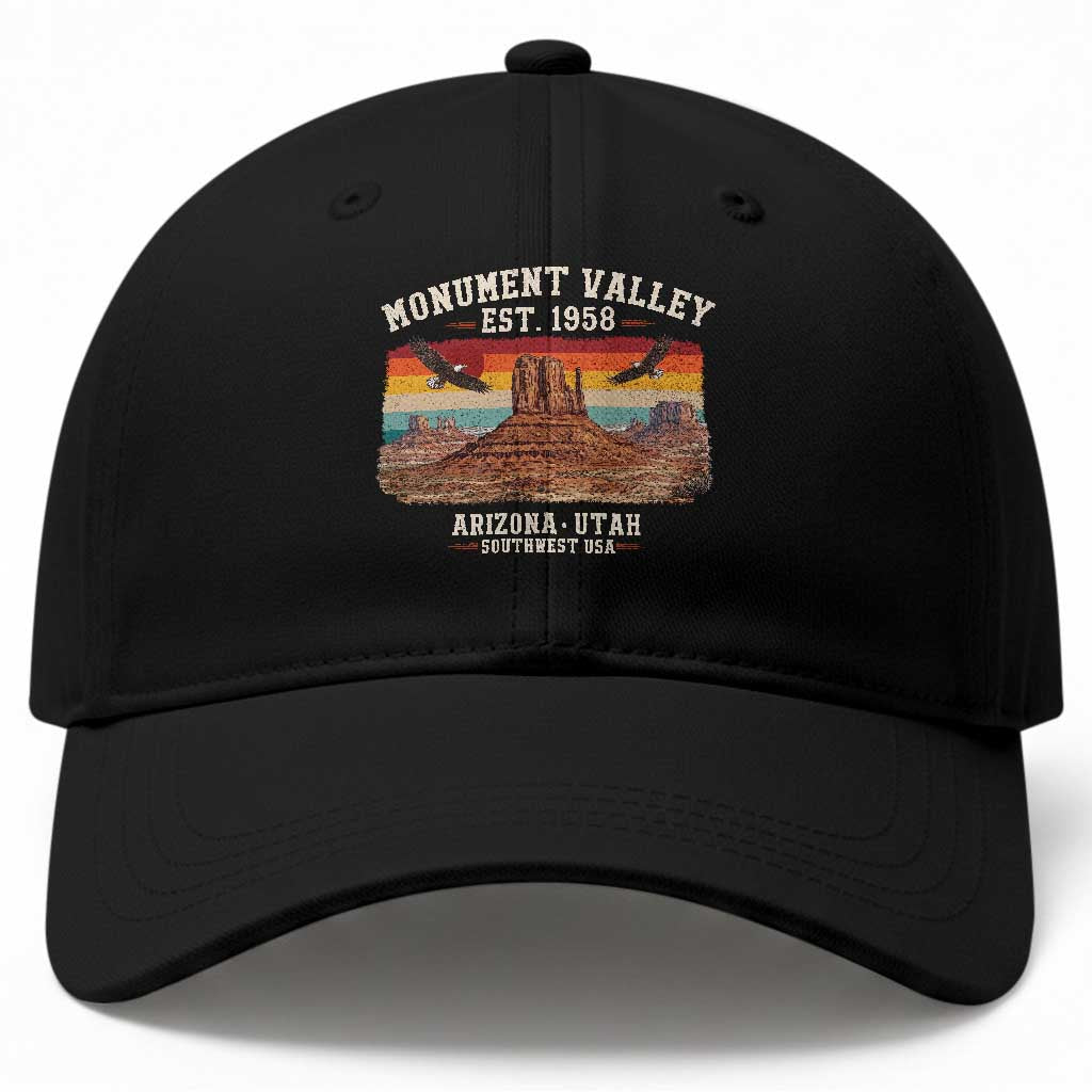 Retro Monument Valley Arizona Utah Sunset Established 1958 Baseball Cap Southwest Desert Eagle Road Trip Nature Souvenir TS14 Print Your Wear