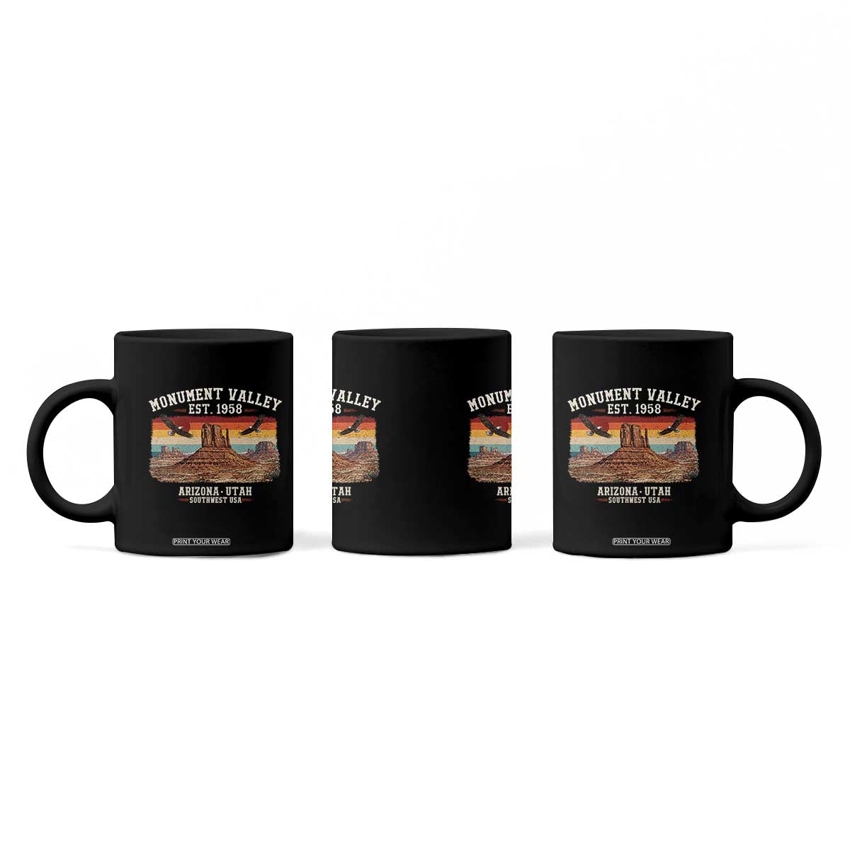 Retro Monument Valley Arizona Utah Sunset Established 1958 Coffee Mug Southwest Desert Eagle Road Trip Nature Souvenir