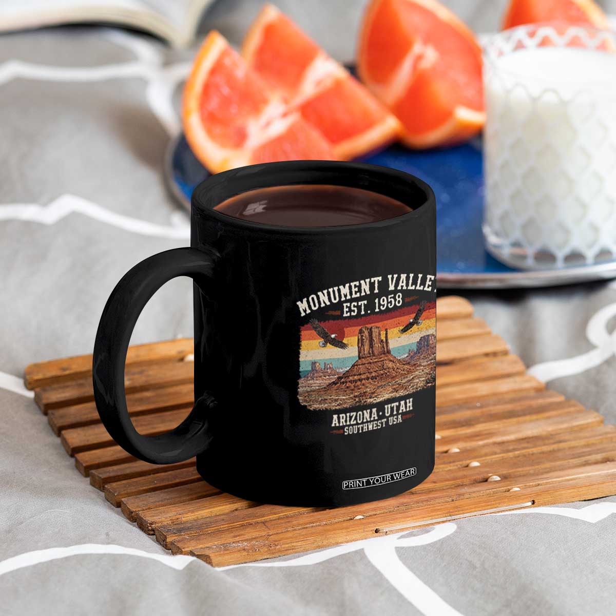 Retro Monument Valley Arizona Utah Sunset Established 1958 Coffee Mug Southwest Desert Eagle Road Trip Nature Souvenir