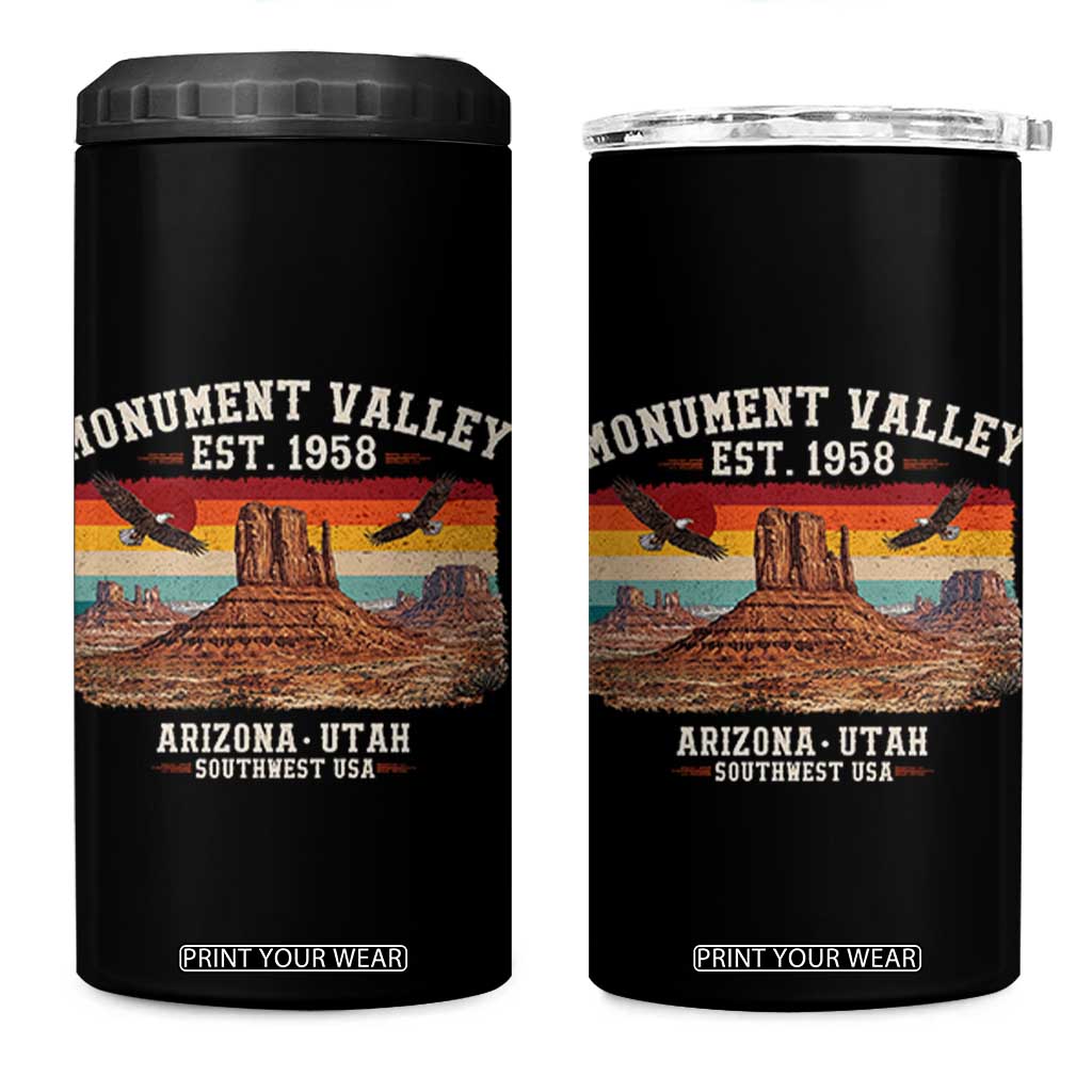 Retro Monument Valley Arizona Utah Sunset Established 1958 4 in 1 Can Cooler Tumbler Southwest Desert Eagle Road Trip Nature Souvenir TS14 One Size: 16 oz Black Print Your Wear
