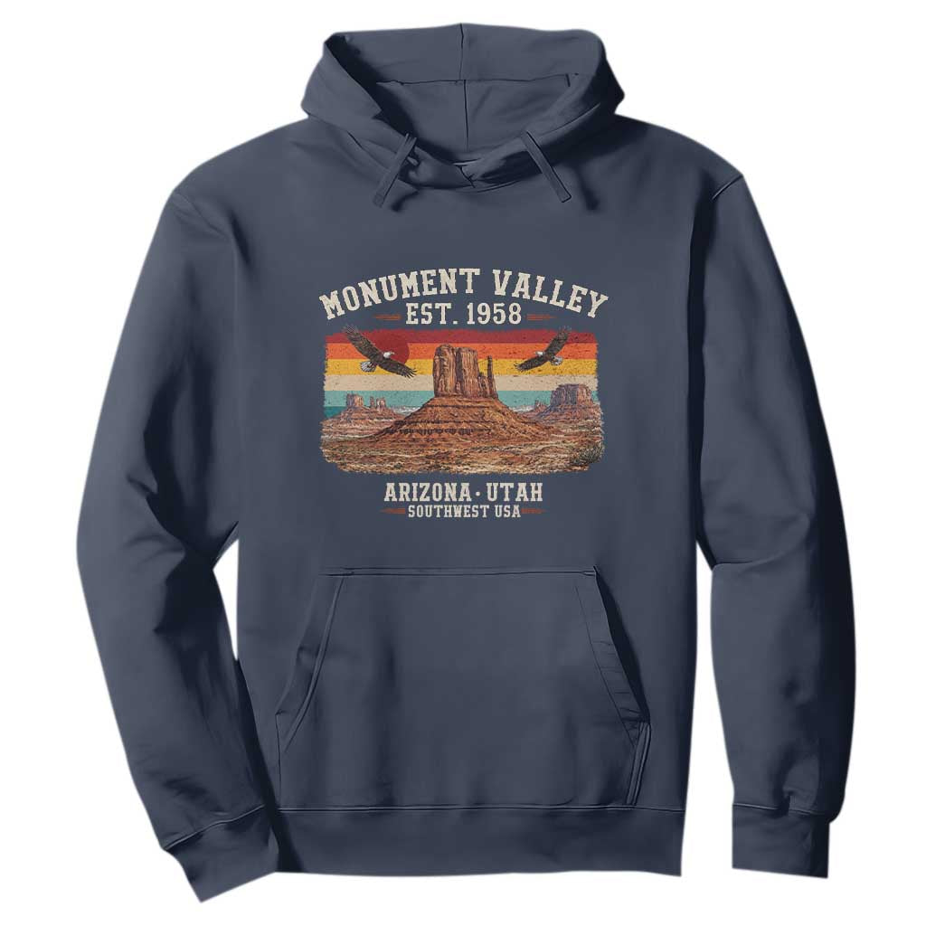 Retro Monument Valley Arizona Utah Sunset Established 1958 Hoodie Southwest Desert Eagle Road Trip Nature Souvenir