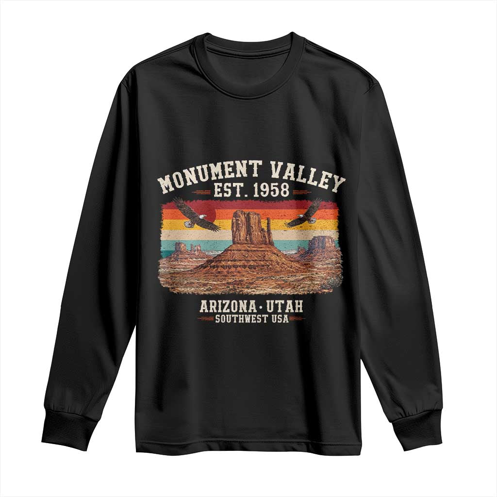 Retro Monument Valley Arizona Utah Sunset Established 1958 Long Sleeve Shirt Southwest Desert Eagle Road Trip Nature Souvenir TS14 Black Print Your Wear