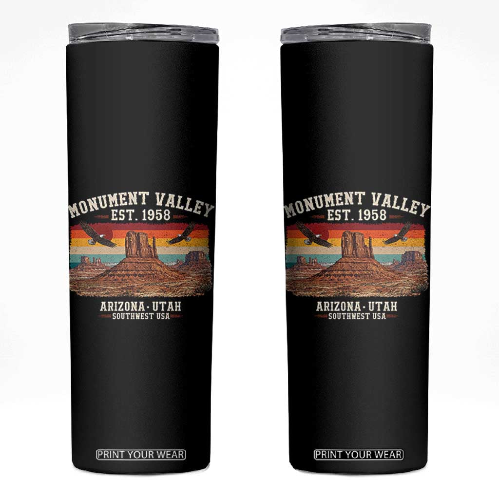 Retro Monument Valley Arizona Utah Sunset Established 1958 Skinny Tumbler Southwest Desert Eagle Road Trip Nature Souvenir TS14 Black Print Your Wear