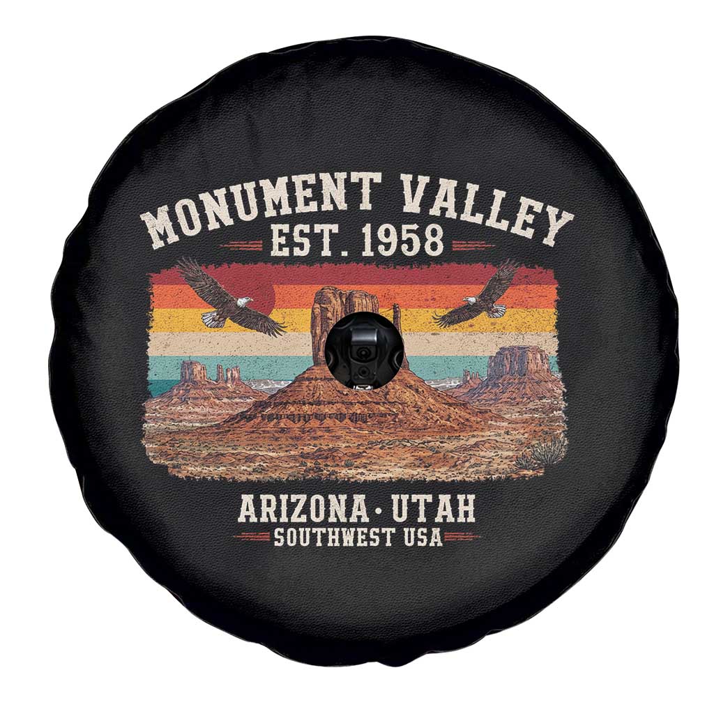 Retro Monument Valley Arizona Utah Sunset Established 1958 Spare Tire Cover Southwest Desert Eagle Road Trip Nature Souvenir TS14 Print Your Wear
