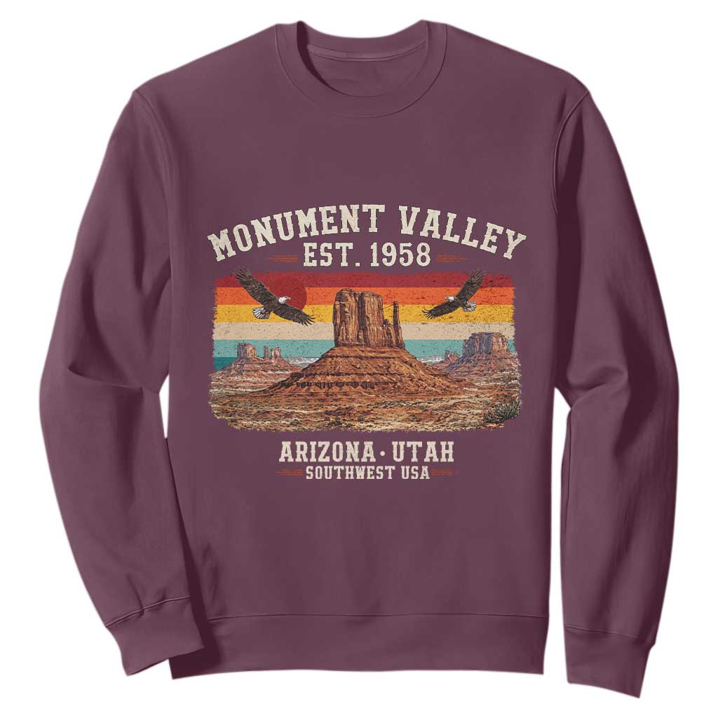 Retro Monument Valley Arizona Utah Sunset Established 1958 Sweatshirt Southwest Desert Eagle Road Trip Nature Souvenir