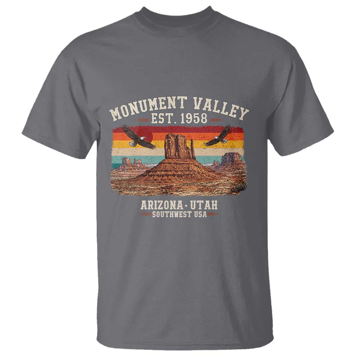 Retro Monument Valley Arizona Utah Sunset Established 1958 T Shirt Southwest Desert Eagle Road Trip Nature Souvenir
