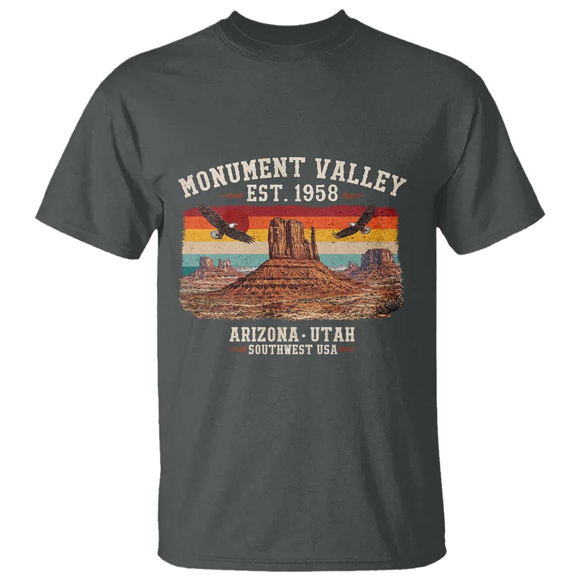 Retro Monument Valley Arizona Utah Sunset Established 1958 T Shirt Southwest Desert Eagle Road Trip Nature Souvenir