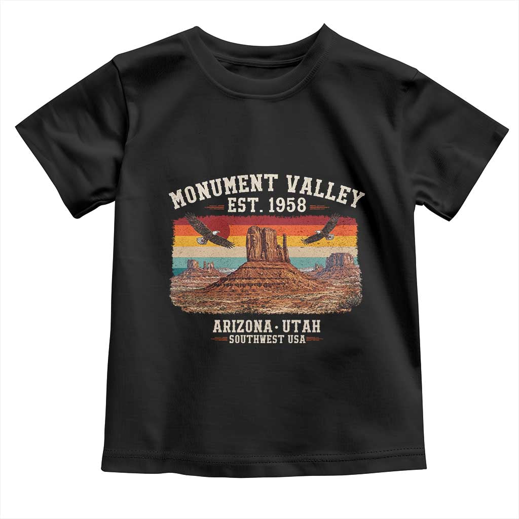 Retro Monument Valley Arizona Utah Sunset Established 1958 Toddler T Shirt Southwest Desert Eagle Road Trip Nature Souvenir TS14 Black Print Your Wear