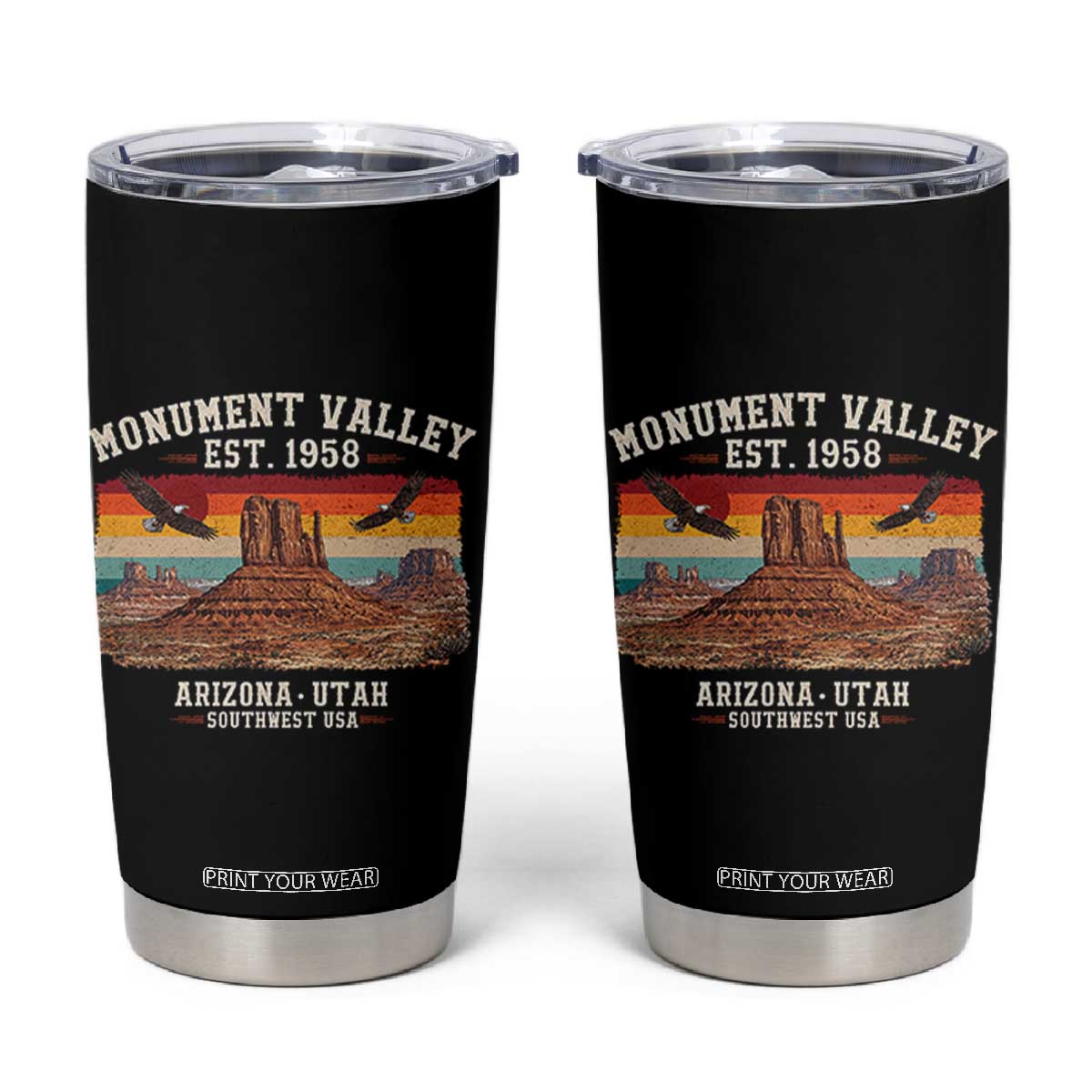 Retro Monument Valley Arizona Utah Sunset Established 1958 Tumbler Cup Southwest Desert Eagle Road Trip Nature Souvenir