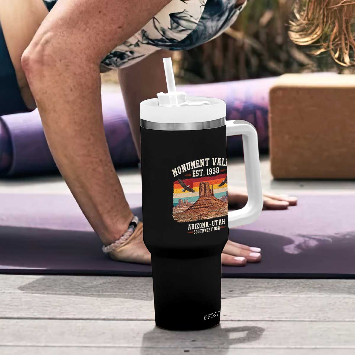 Retro Monument Valley Arizona Utah Sunset Established 1958 Tumbler With Handle Southwest Desert Eagle Road Trip Nature Souvenir