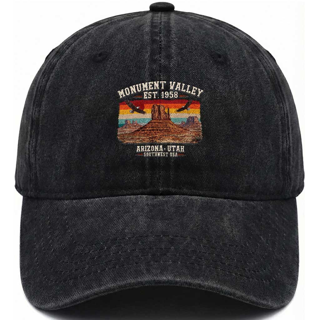 Retro Monument Valley Arizona Utah Sunset Established 1958 Washed Cotton Baseball Cap Southwest Desert Eagle Road Trip Nature Souvenir TS14 Print Your Wear
