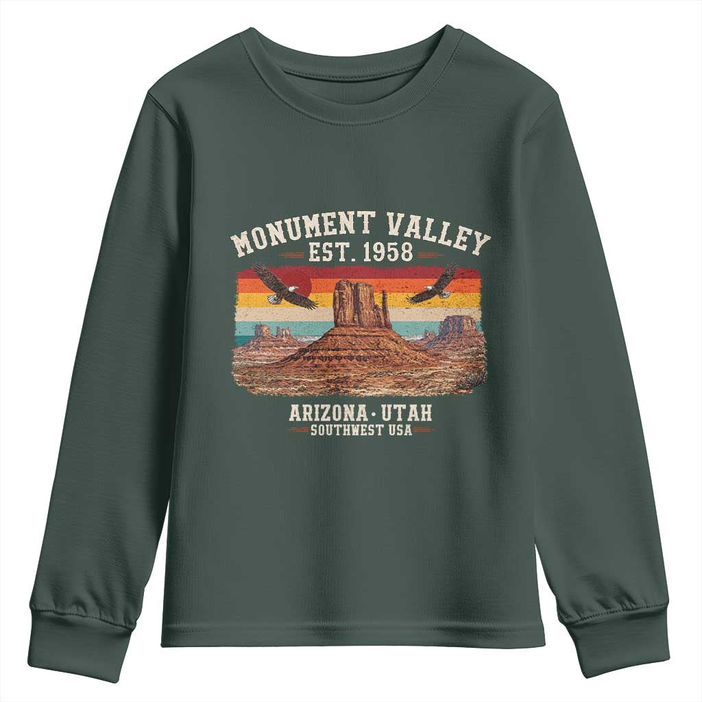 Retro Monument Valley Arizona Utah Sunset Established 1958 Youth Sweatshirt Southwest Desert Eagle Road Trip Nature Souvenir