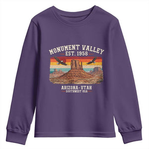 Retro Monument Valley Arizona Utah Sunset Established 1958 Youth Sweatshirt Southwest Desert Eagle Road Trip Nature Souvenir