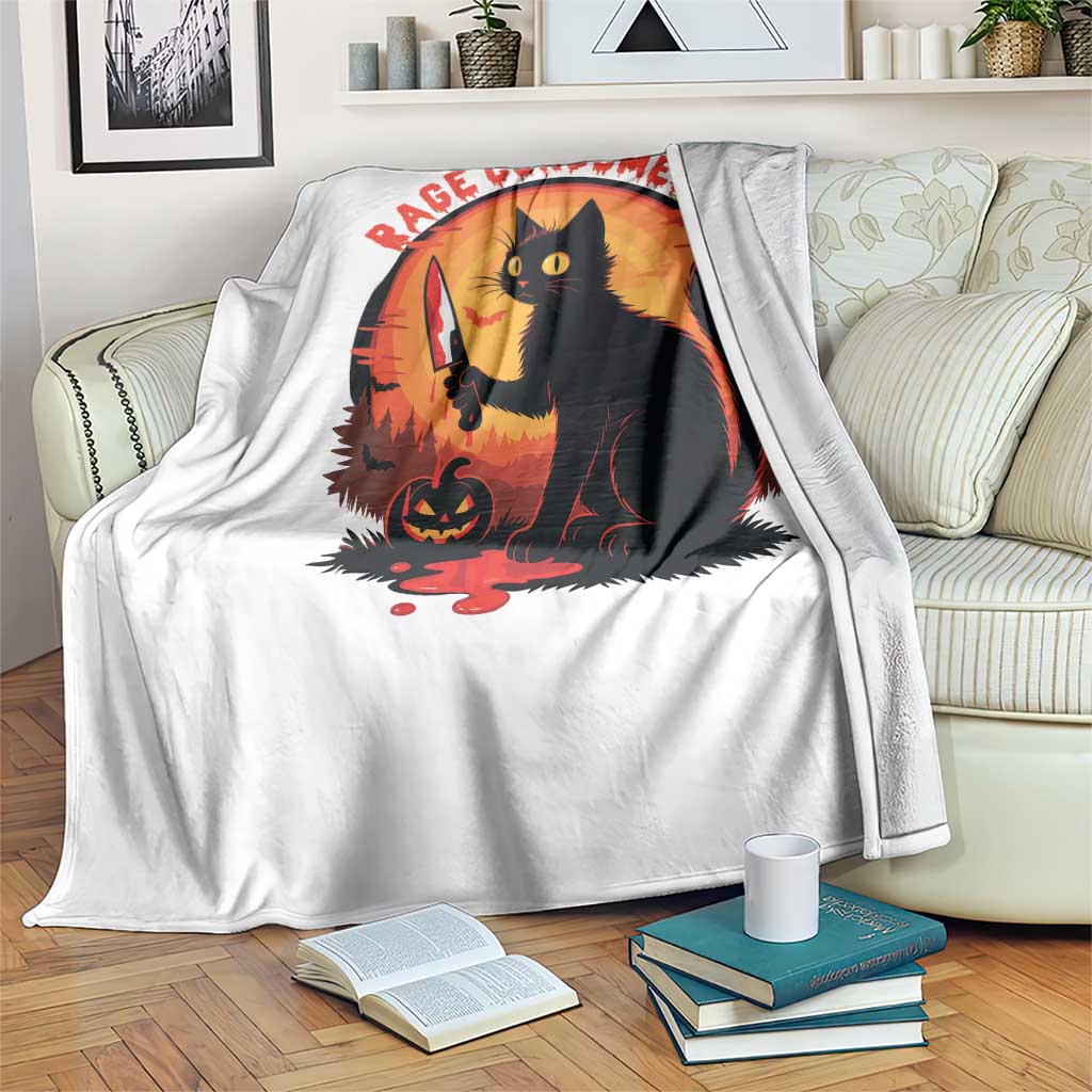 Funny Black Cat Halloween Funny Black Cat Murderous Cat With Knife Throw Blanket Rage Is Consuming Me TS14 Print Your Wear