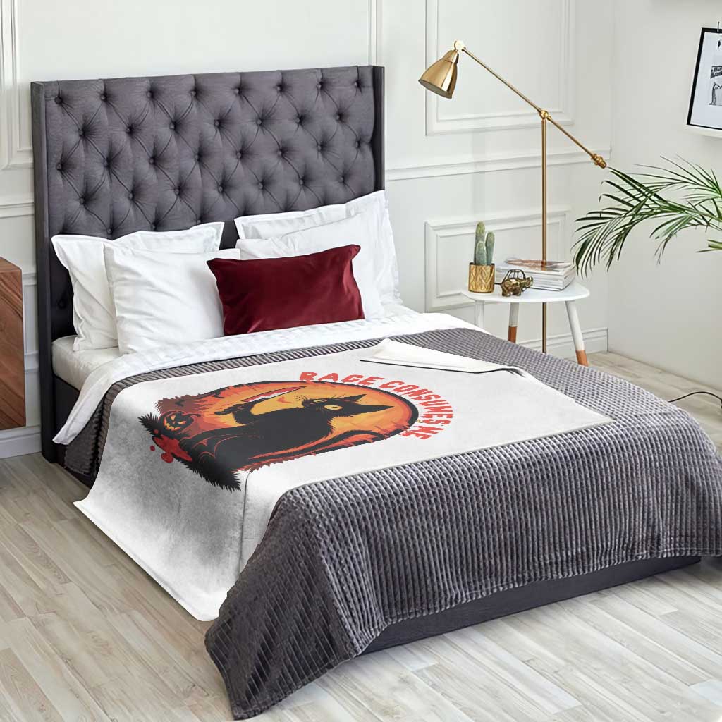 Funny Black Cat Halloween Funny Black Cat Murderous Cat With Knife Throw Blanket Rage Is Consuming Me TS14 Print Your Wear