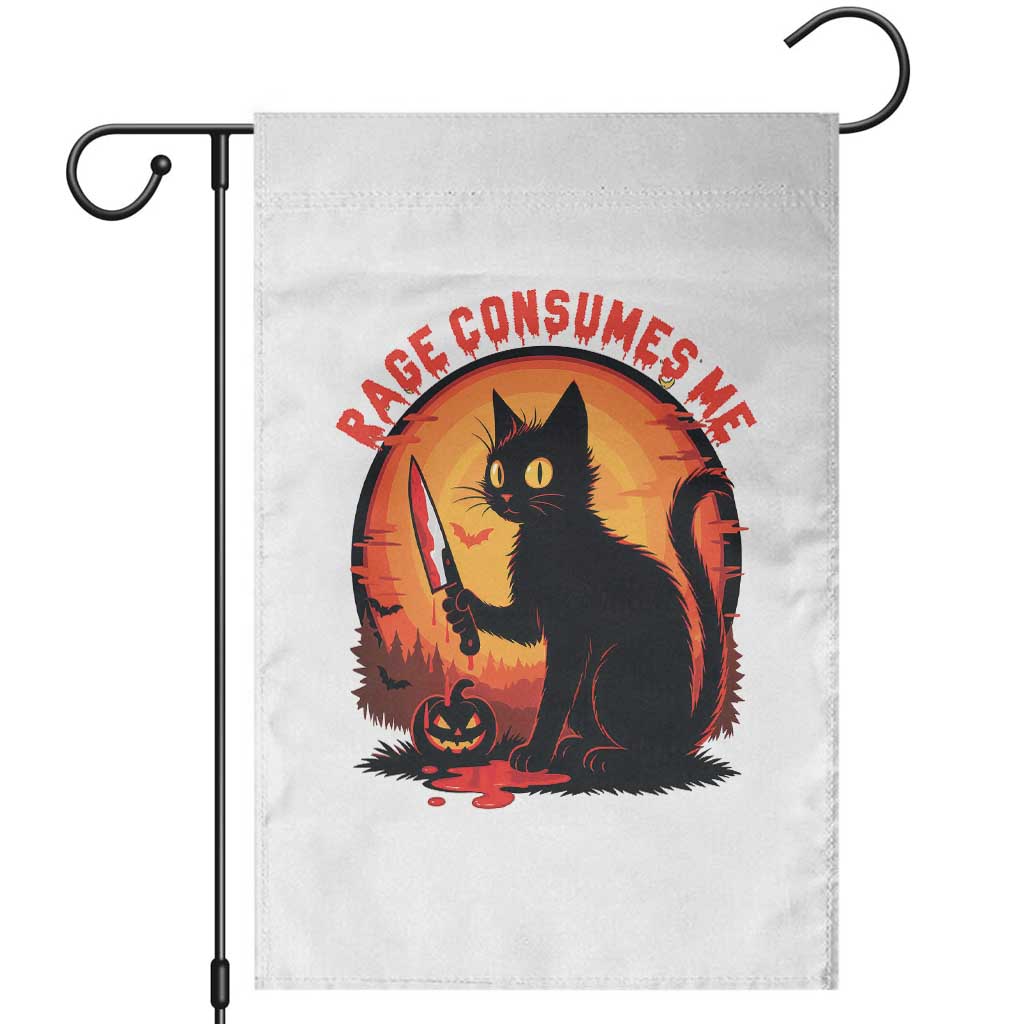 Funny Black Cat Halloween Funny Black Cat Murderous Cat With Knife Garden Flag Rage Is Consuming Me TS14 White Print Your Wear