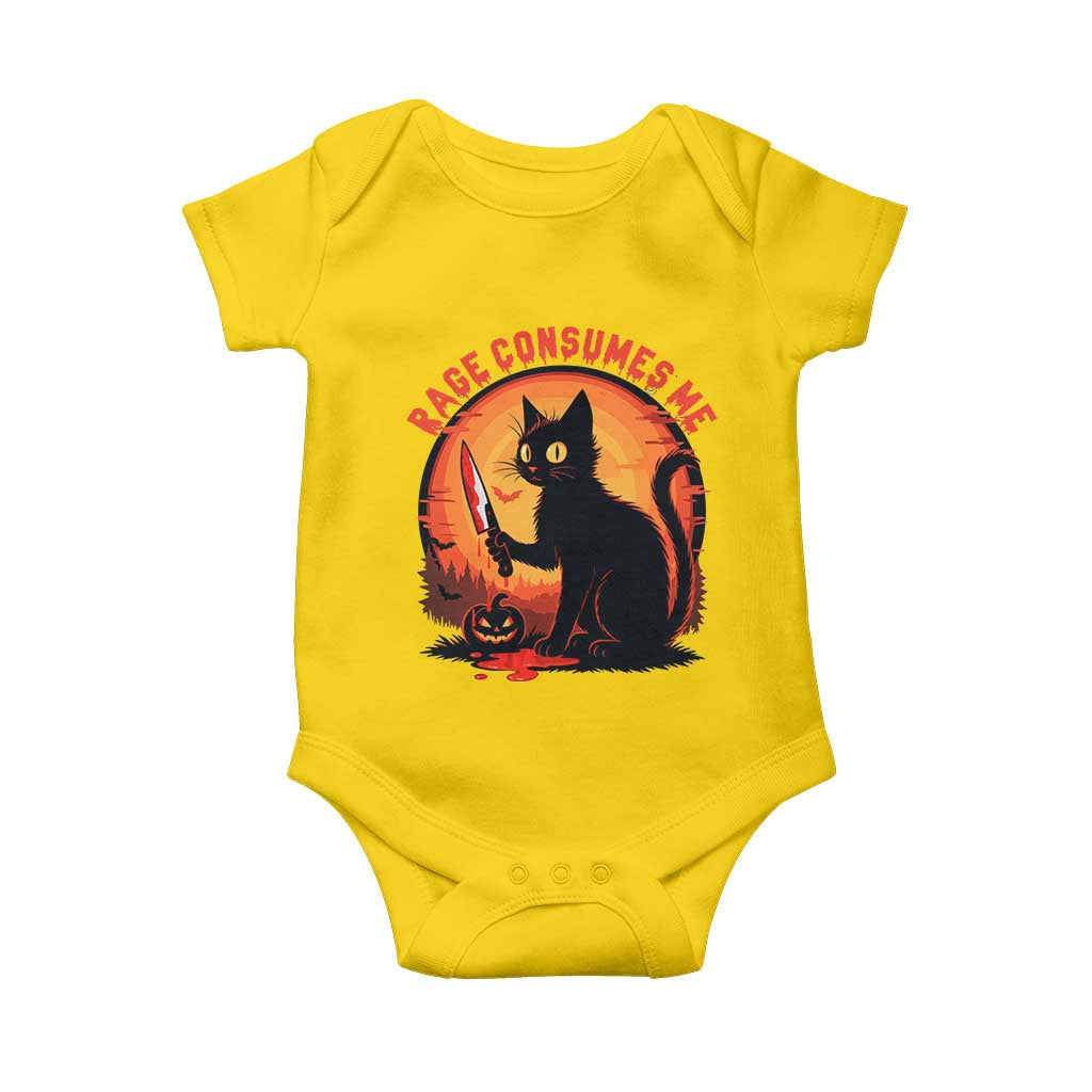 Funny Black Cat Halloween Funny Black Cat Murderous Cat With Knife Baby Onesie Rage Is Consuming Me TS14 Daisy Print Your Wear
