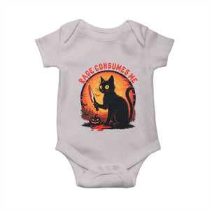 Funny Black Cat Halloween Funny Black Cat Murderous Cat With Knife Baby Onesie Rage Is Consuming Me TS14 Ice Gray Print Your Wear