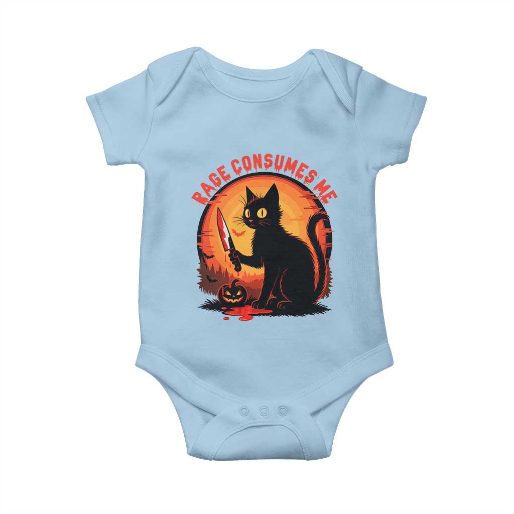 Funny Black Cat Halloween Funny Black Cat Murderous Cat With Knife Baby Onesie Rage Is Consuming Me TS14 Light Blue Print Your Wear