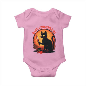 Funny Black Cat Halloween Funny Black Cat Murderous Cat With Knife Baby Onesie Rage Is Consuming Me TS14 Light Pink Print Your Wear