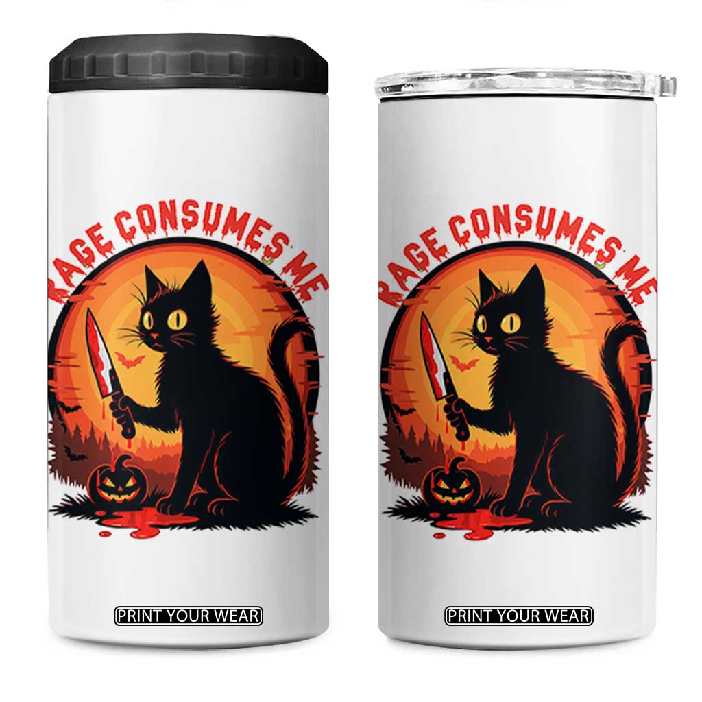 Funny Black Cat Halloween Funny Black Cat Murderous Cat With Knife 4 in 1 Can Cooler Tumbler Rage Is Consuming Me TS14 One Size: 16 oz White Print Your Wear