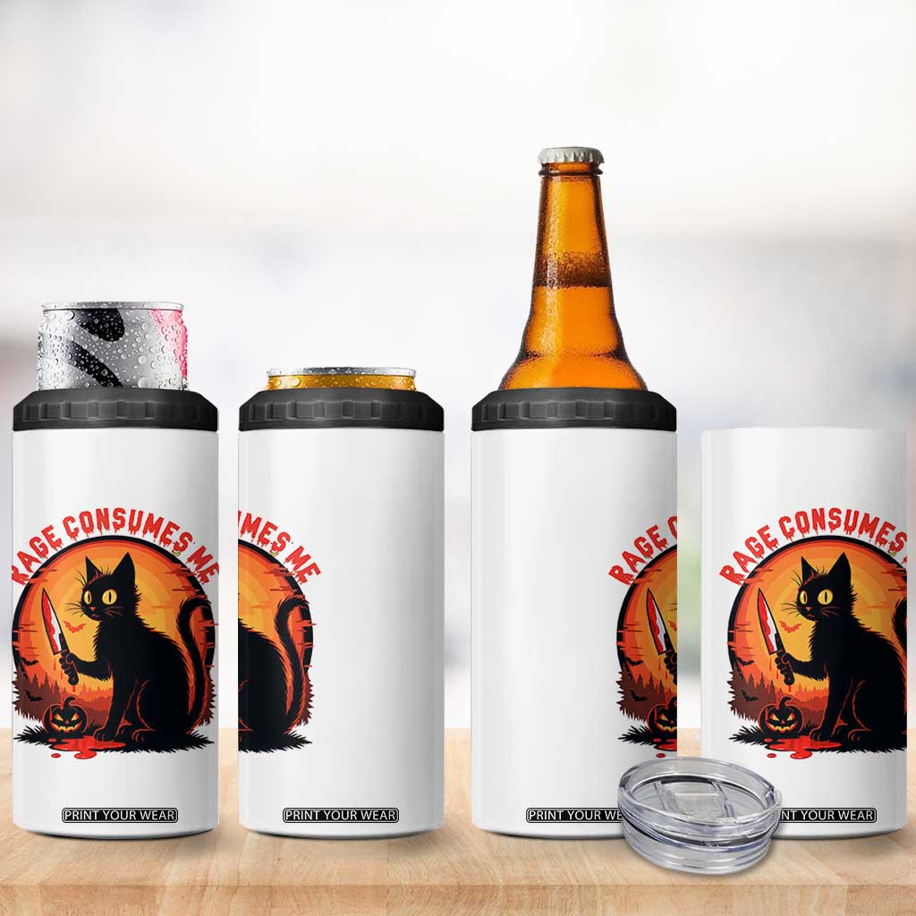 Funny Black Cat Halloween Funny Black Cat Murderous Cat With Knife 4 in 1 Can Cooler Tumbler Rage Is Consuming Me TS14 Print Your Wear