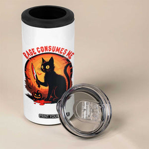 Funny Black Cat Halloween Funny Black Cat Murderous Cat With Knife 4 in 1 Can Cooler Tumbler Rage Is Consuming Me TS14 Print Your Wear