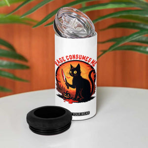 Funny Black Cat Halloween Funny Black Cat Murderous Cat With Knife 4 in 1 Can Cooler Tumbler Rage Is Consuming Me TS14 Print Your Wear