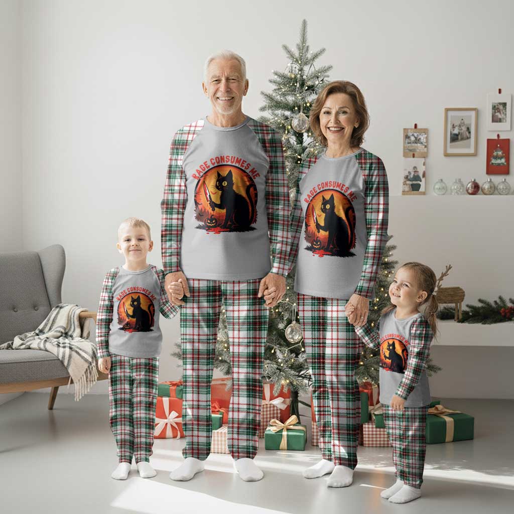 Funny Black Cat Halloween Funny Black Cat Murderous Cat With Knife Plaid Pajama Set Rage Is Consuming Me TS14 Christmas Plaid Print Your Wear