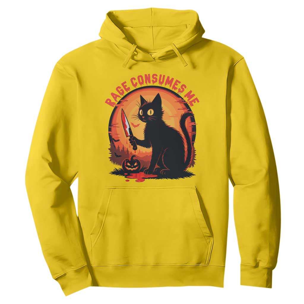 Funny Black Cat Halloween Funny Black Cat Murderous Cat With Knife Hoodie Rage Is Consuming Me TS14 Daisy Print Your Wear