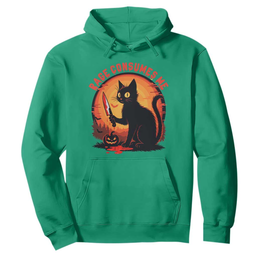 Funny Black Cat Halloween Funny Black Cat Murderous Cat With Knife Hoodie Rage Is Consuming Me TS14 Irish Green Print Your Wear