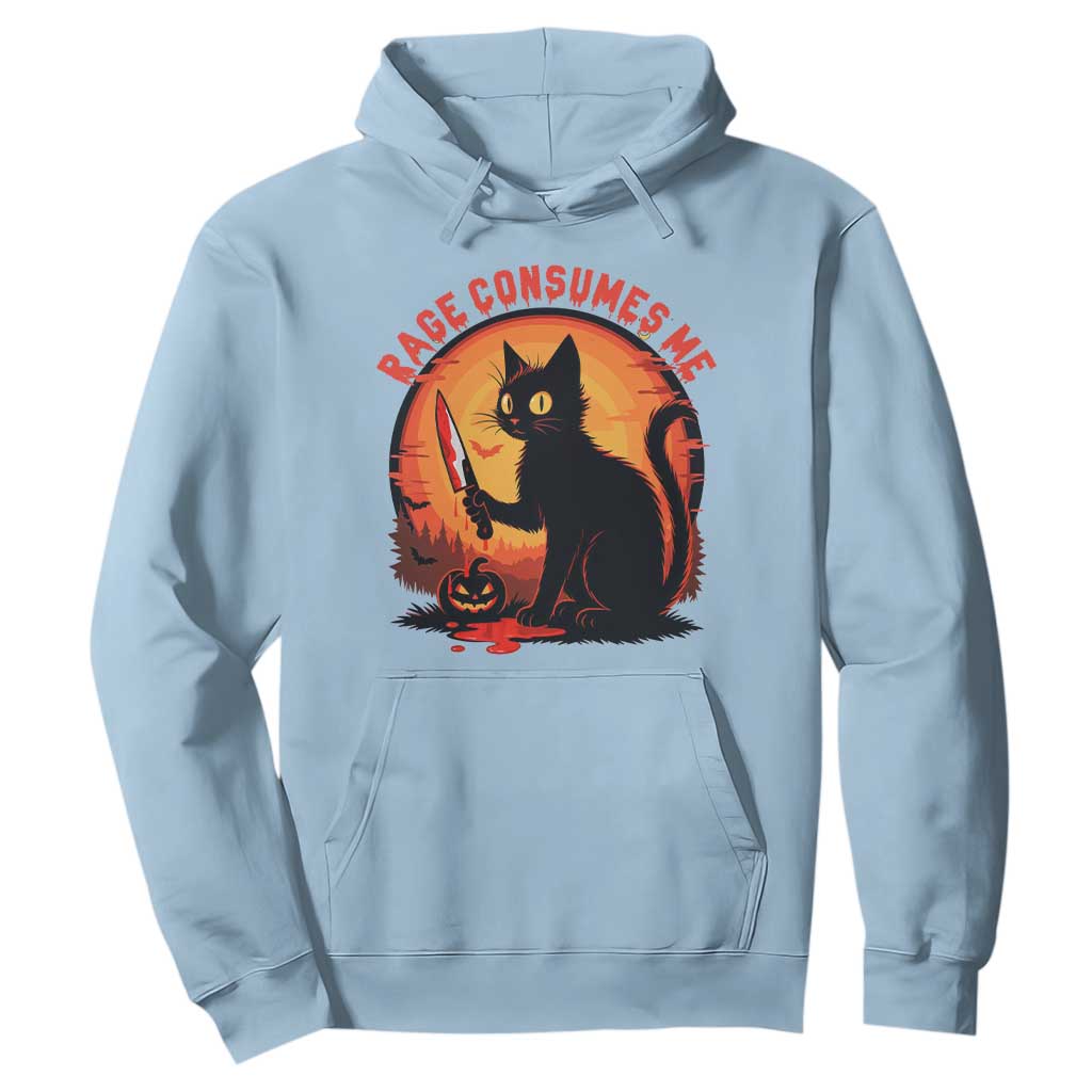 Funny Black Cat Halloween Funny Black Cat Murderous Cat With Knife Hoodie Rage Is Consuming Me TS14 Light Blue Print Your Wear