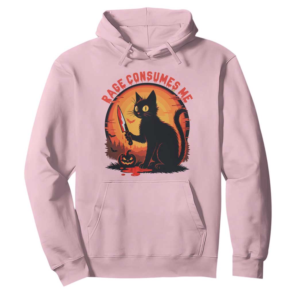 Funny Black Cat Halloween Funny Black Cat Murderous Cat With Knife Hoodie Rage Is Consuming Me TS14 Light Pink Print Your Wear