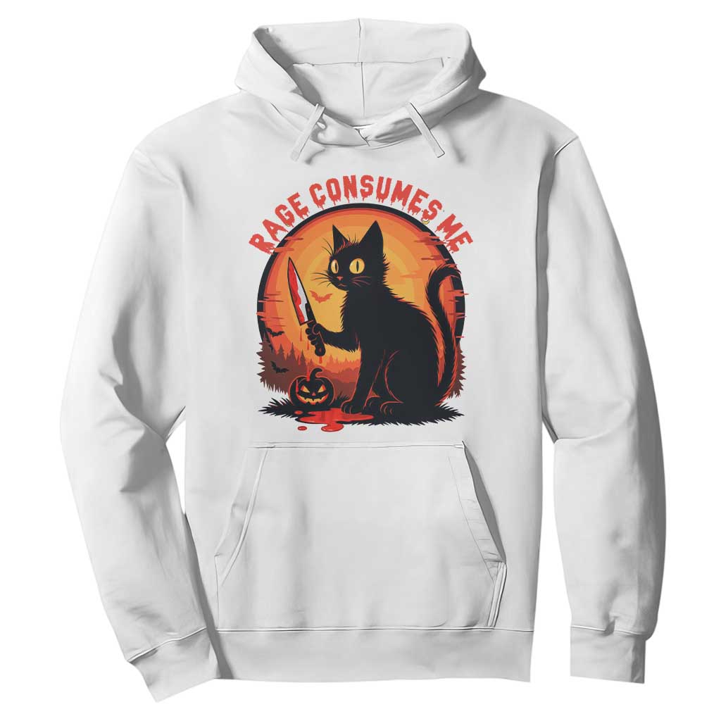 Funny Black Cat Halloween Funny Black Cat Murderous Cat With Knife Hoodie Rage Is Consuming Me TS14 White Print Your Wear